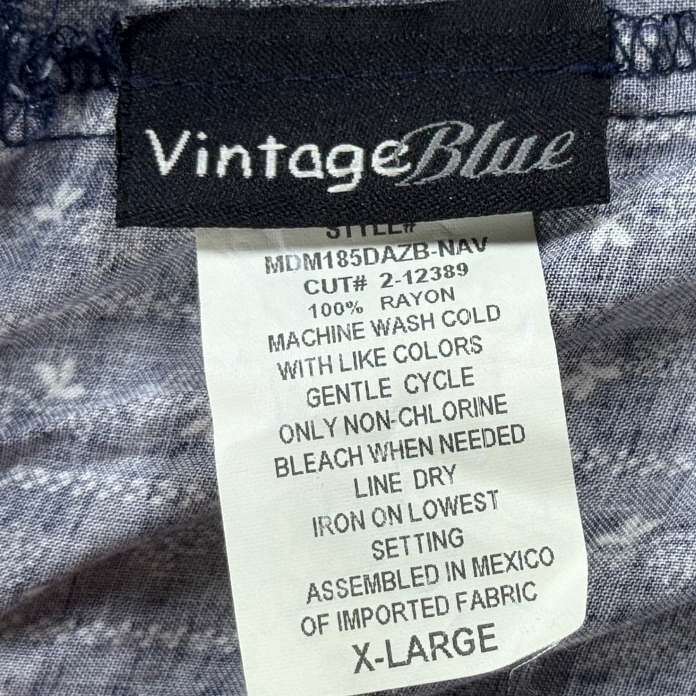 Vintage Blue Navy Floral Stripe Rayon Lounge Pajama Pants XL MDM185DAZB-NAV - Picture 5 of 6
